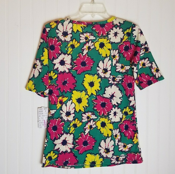 LuLaRoe Gigi Teal Floral Daisy Shirt Medium NWT - Picture 2 of 6
